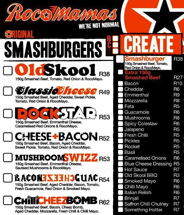 menu, Menu restauracji Nelspruit, Nelspruit