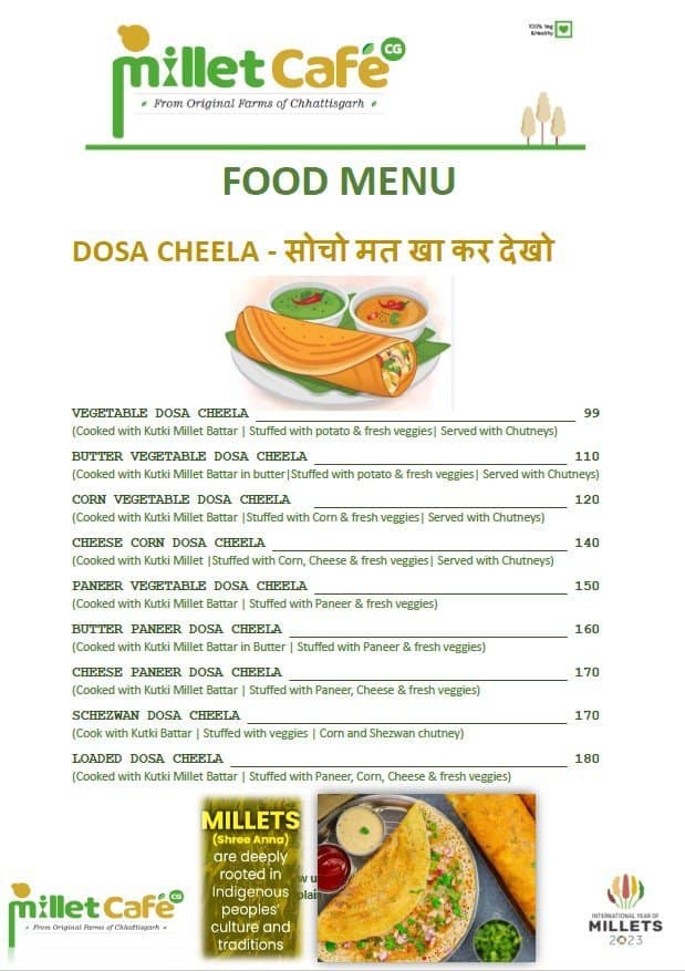Menu of Millet Cafe, Kota, Raipur