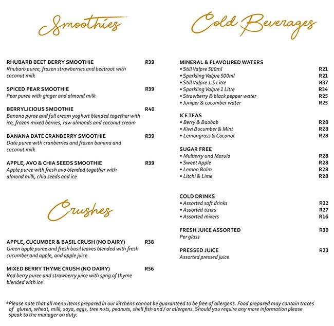 Menu at Thyme On Nicol restaurant, Johannesburg