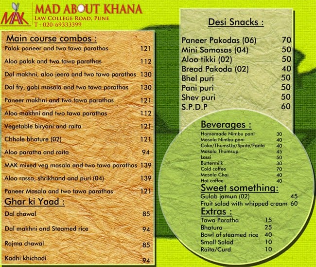 Mad About Khana menu