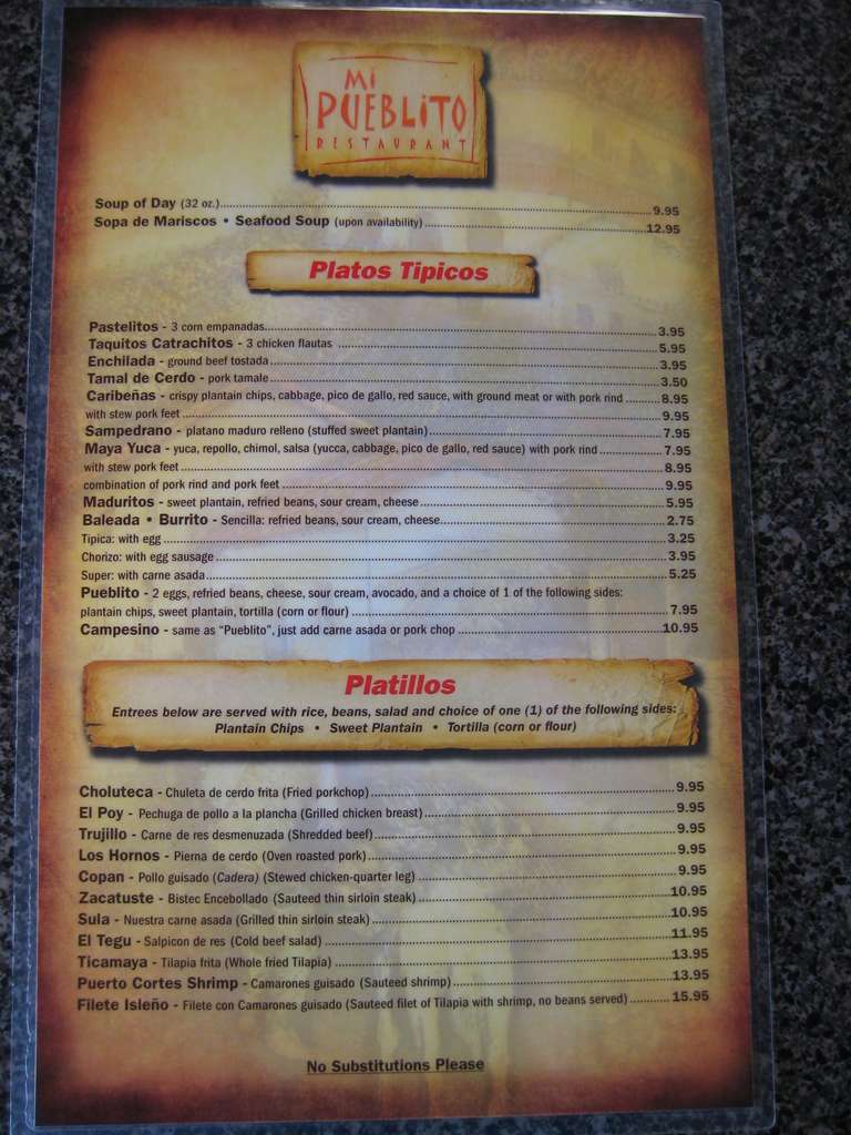 Mi Pueblito Restaurant Menu Menu For Mi Pueblito Restaurant Kenner New Orleans