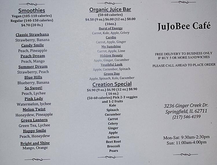 Junbee Menu JuJoBee Cafe Menu, Menu for JuJoBee Cafe, Springfield, Springfield ...