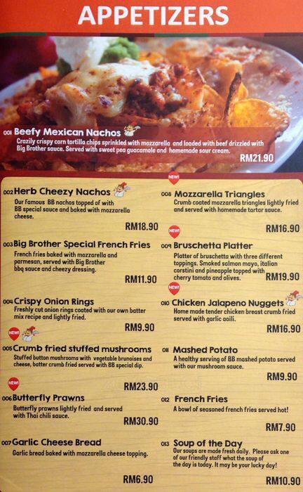 Big Brother Western Restaurant Grill Menu