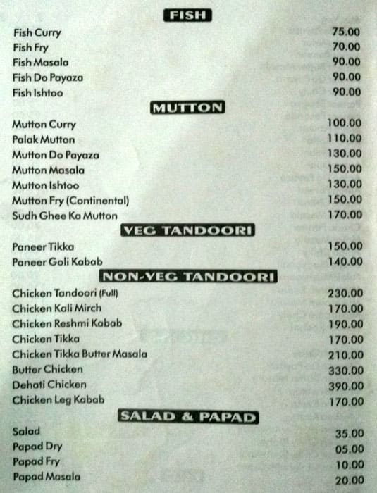 Surbhi Dhaba menu