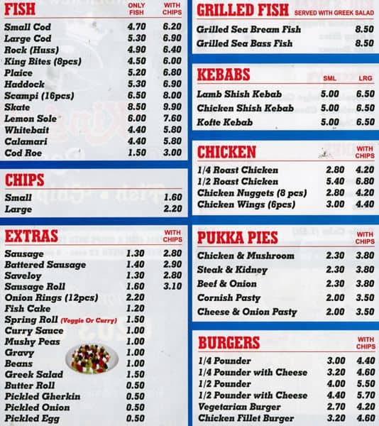 King Fish Menu, Menu for King Fish, Worcester Park, London Zomato UK