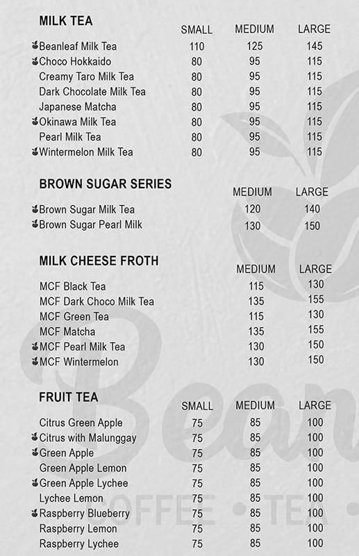 Beanleaf Menu Menu at Beanleaf cafe, Quezon City, J3MC+V4X
