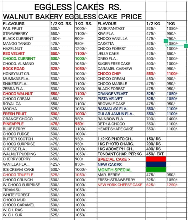 Walnut World Bakery menu