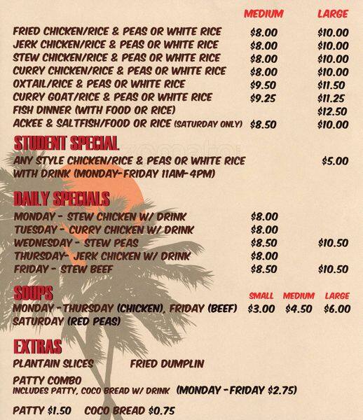 Sunset Caribbean menu