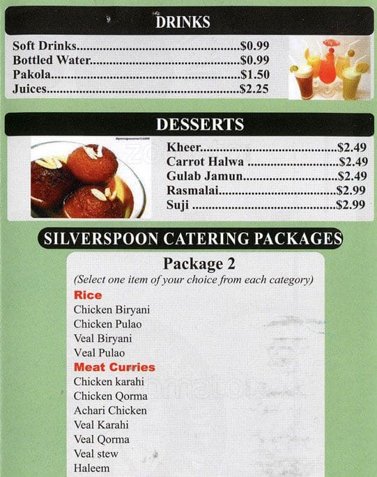 Menu at Silver Spoon restaurant, Toronto, Warden Ave