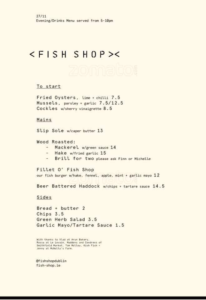 Fish Shop Menu, Menu for Fish Shop, Blackrock, Dublin Zomato Ireland