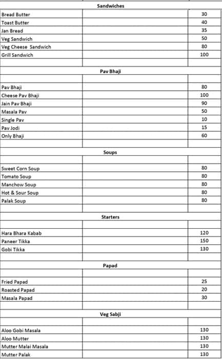 Sarathi Veg Restaurant menu