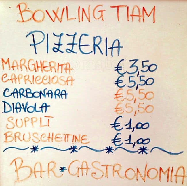 Menu di Bowling Roma Tiam 