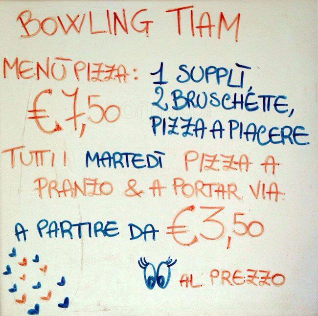 Menu di Bowling Roma Tiam 