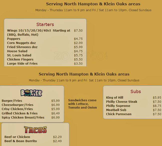 Carta de Hampton Pizza