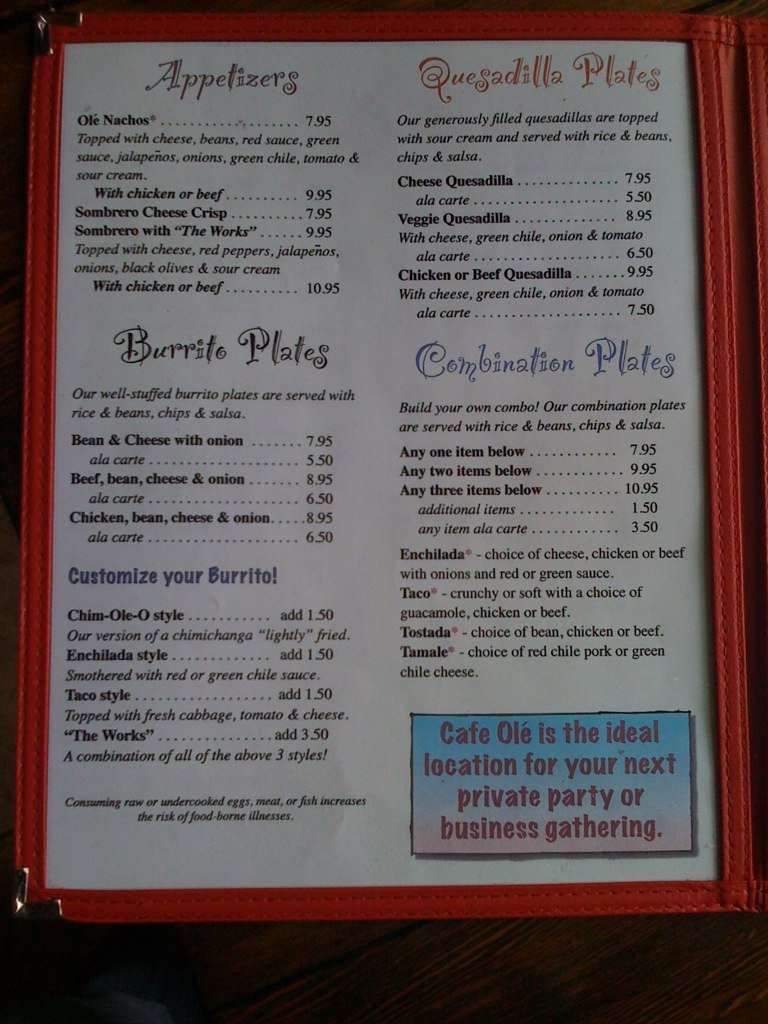 Cafe Ole' Menu, Menu for Cafe Ole', Flagstaff, Flagstaff Urbanspoon