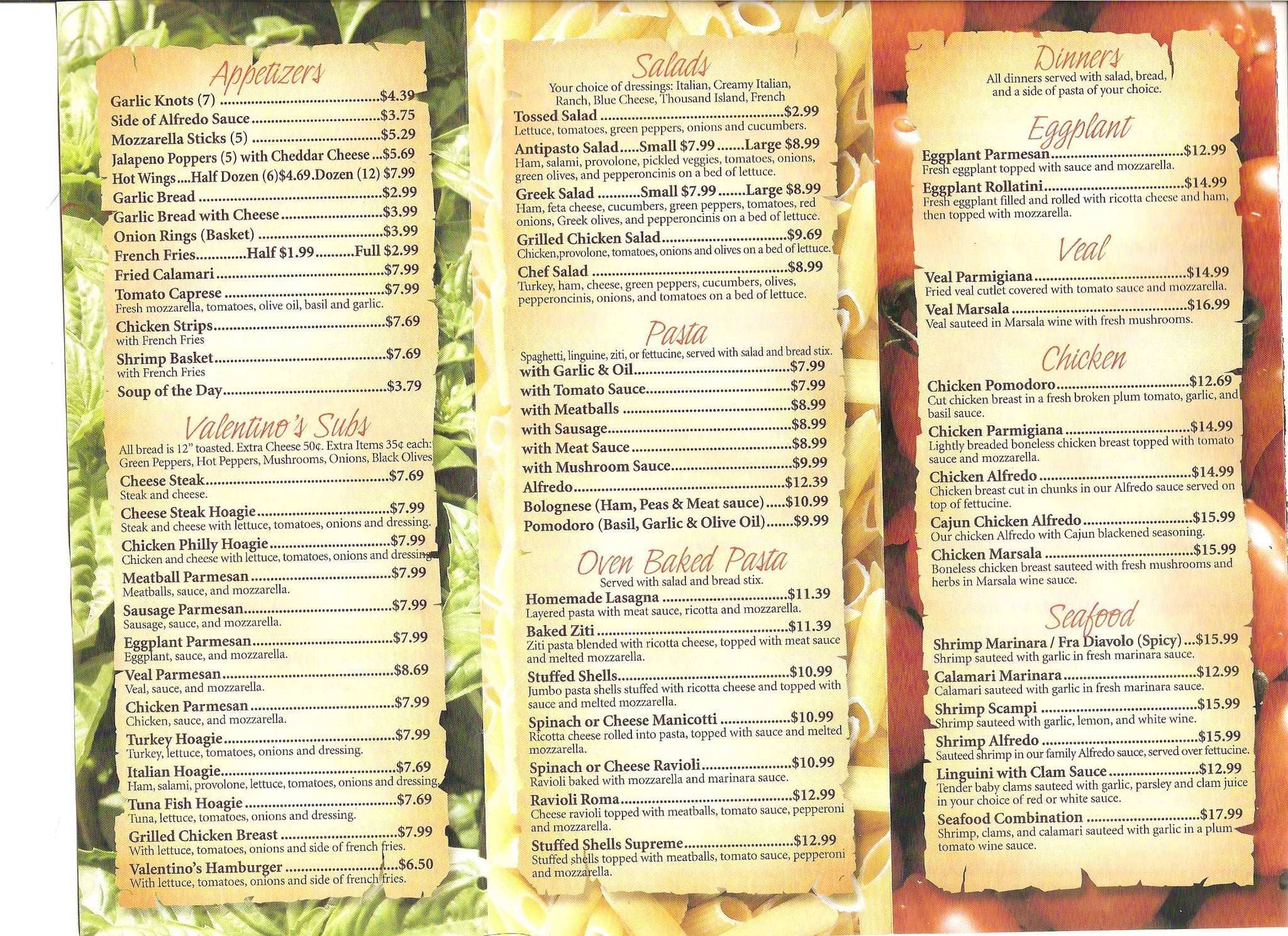 valentino s of garden street menu