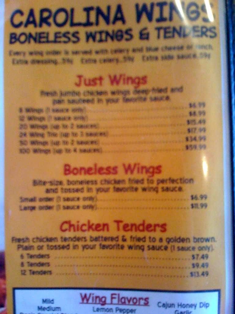 Carolina Wings & Rib House Menu Urbanspoon/Zomato