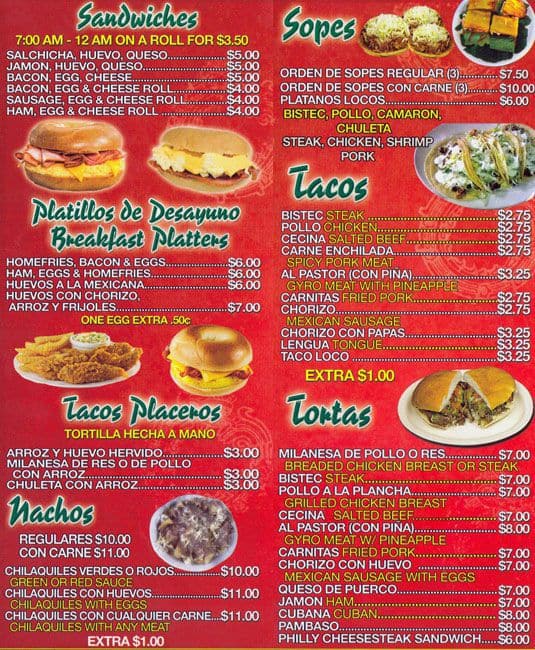 Menu at Los tacos locos 2 restaurant, New York City