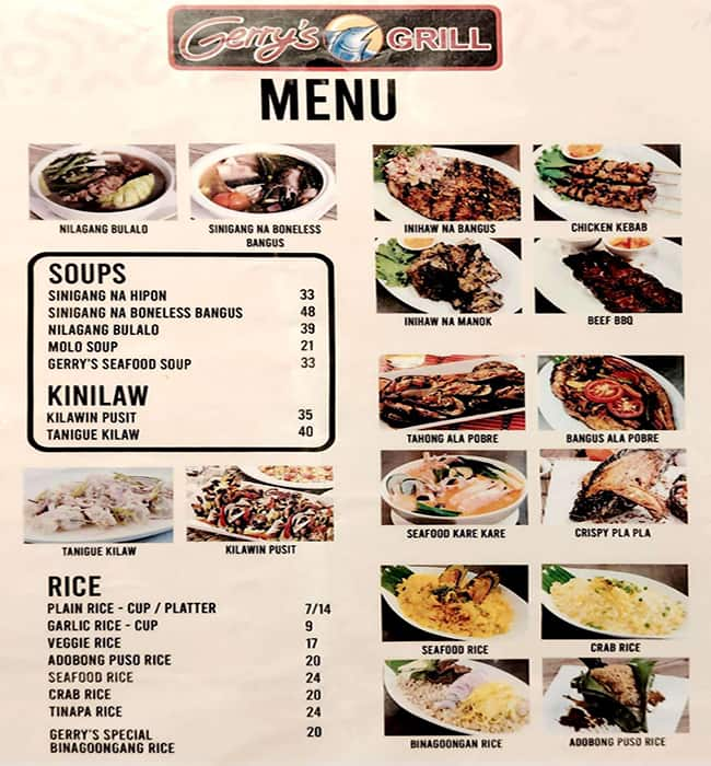 Menu of Gerry s Grill Umm Hurair Dubai