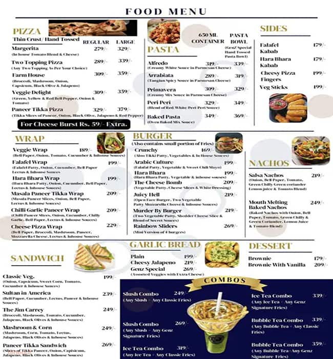 Menu of Gen Z Cafe, Sector 75, Noida