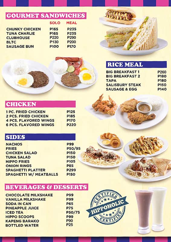 Menu at Hungry Hippo restaurant, Makati, Ground Floor Dela Rosa Carpark 1