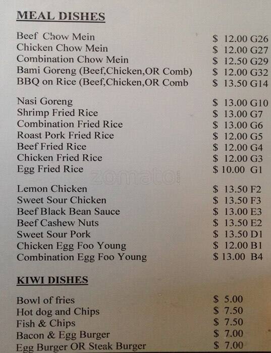 The Corner Bar Menu, Menu untuk The Corner Bar, Kilbirnie, Wellington