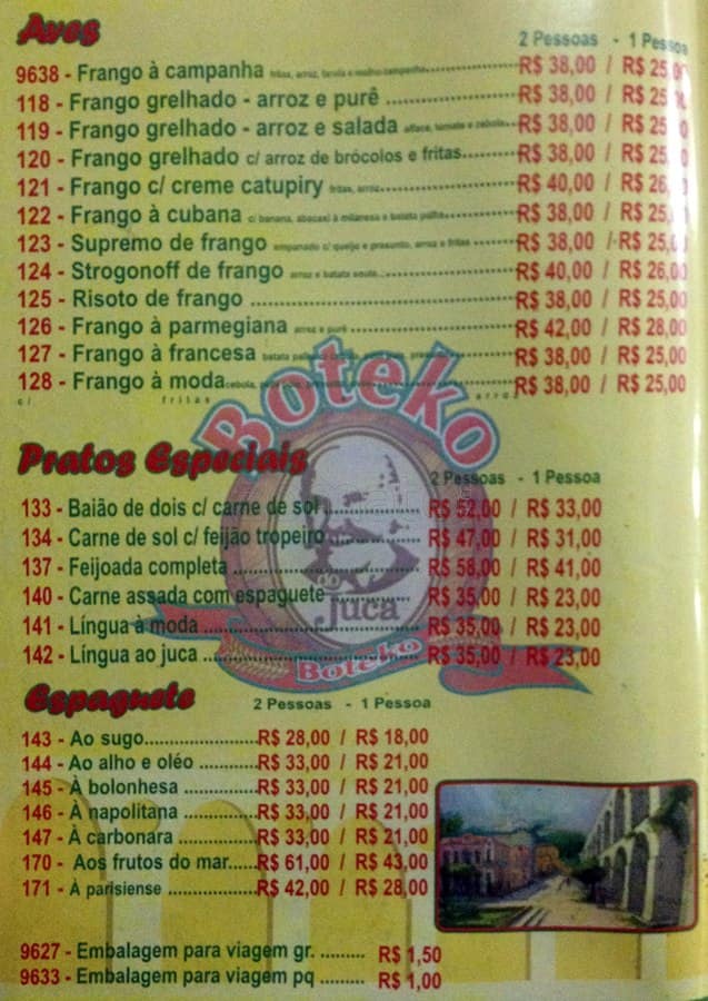 Boteko do Juca cardápio