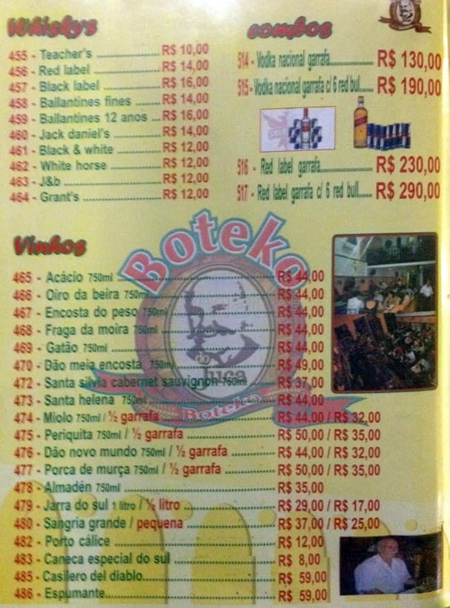 Boteko do Juca cardápio