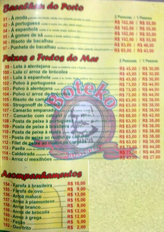 Boteko do Juca cardápio