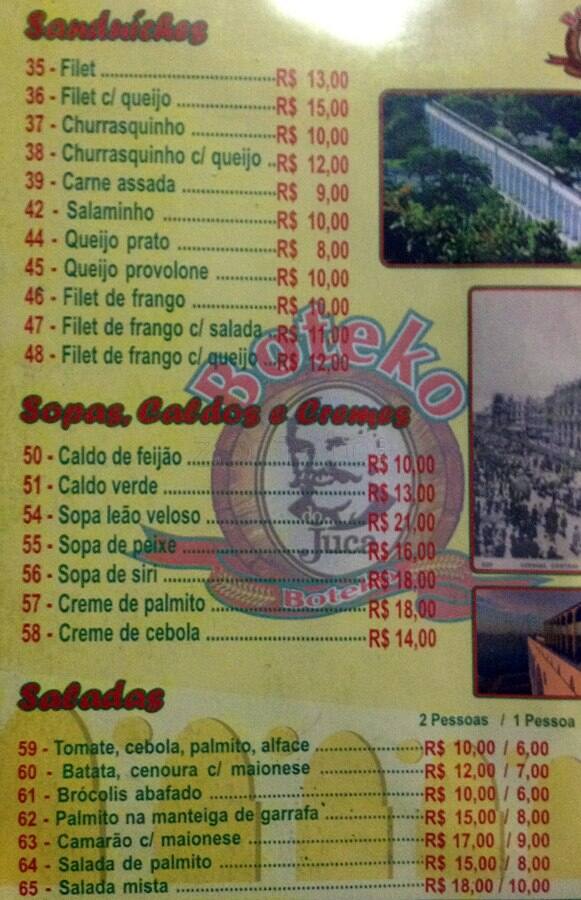 Boteko do Juca cardápio