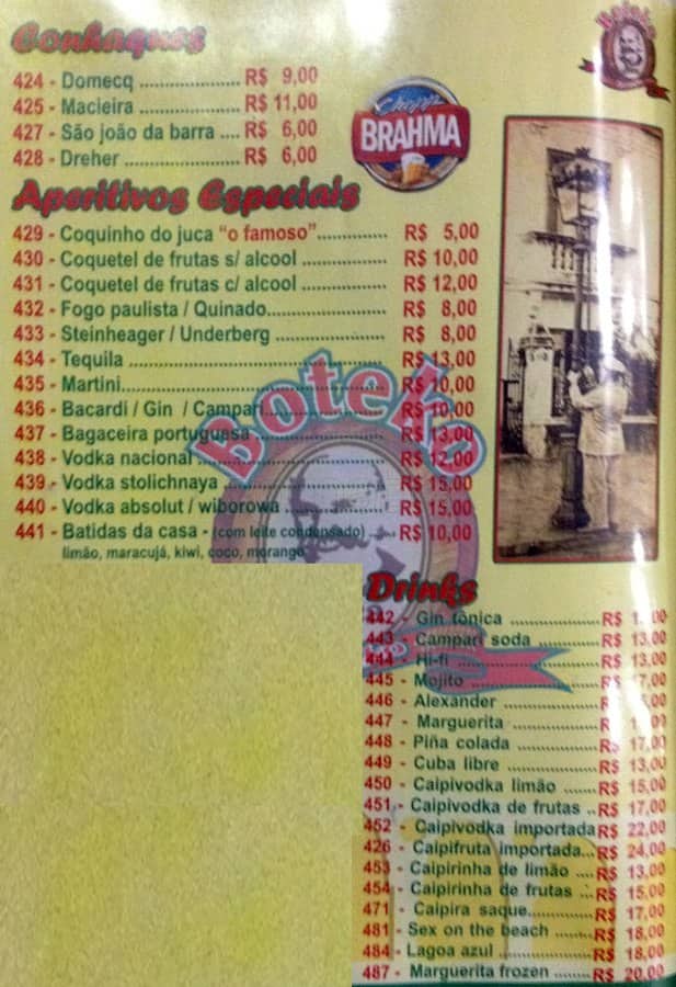 Boteko do Juca cardápio