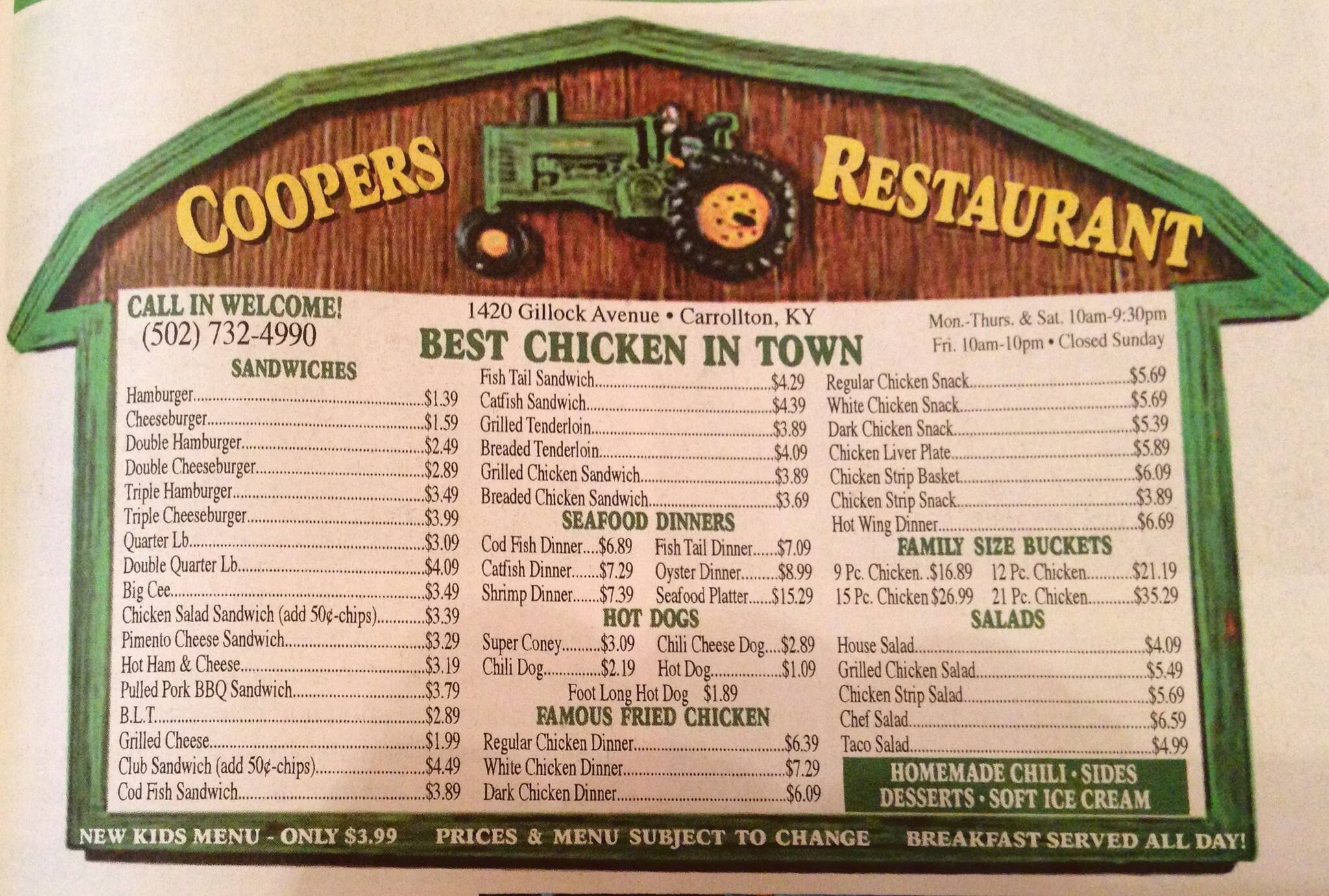 Cooper s Restaurant Menu Menu For Cooper s Restaurant Carrollton 