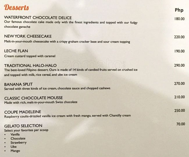Menu at UNO restaurant, Cebu City, 1 Salinas Dr