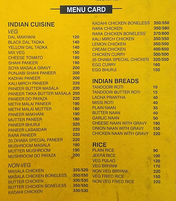 Menu At 35 Dhaba Chandigarh Booth No 195