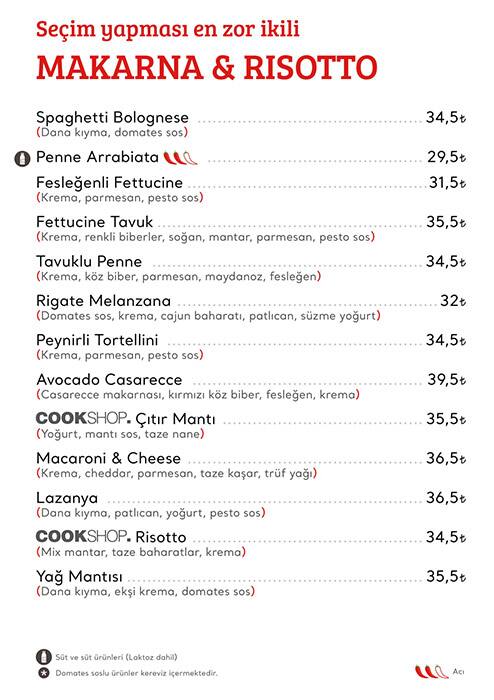 Cookshop menu