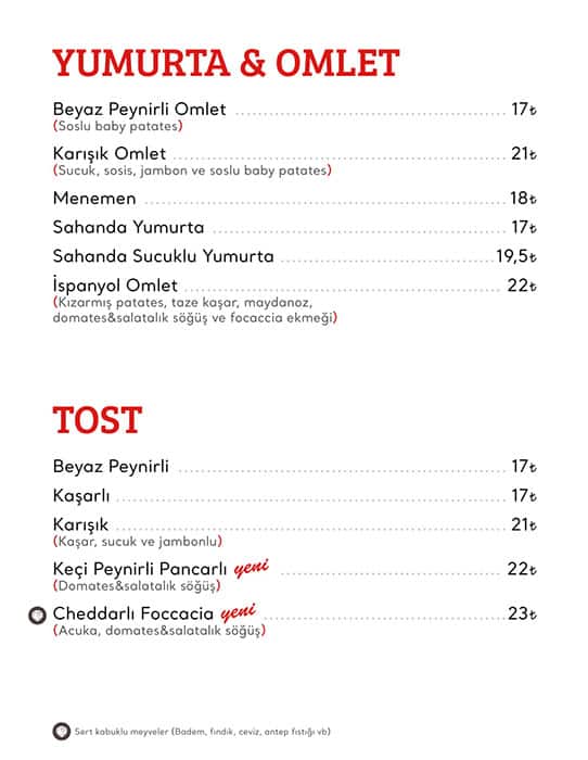 Cookshop menu