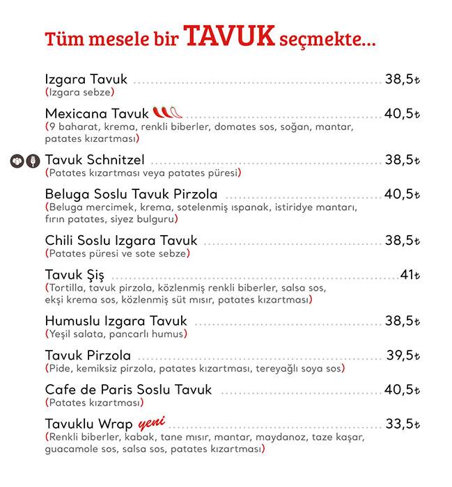 Cookshop menu