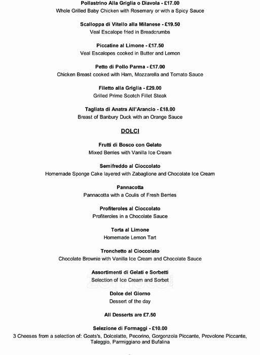 Menu at Sale e Pepe restaurant, London