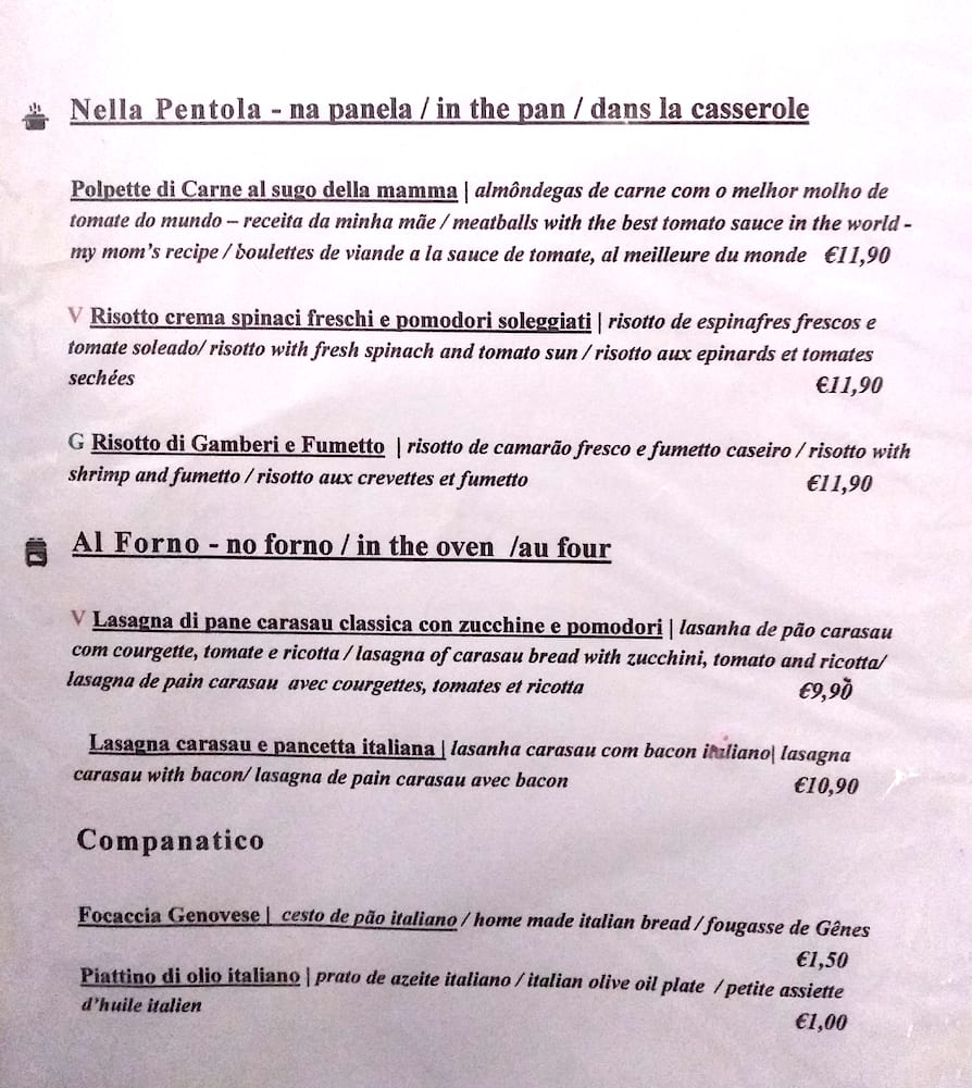 Menu em osteria cucina di amici pub & Bar, Lisboa