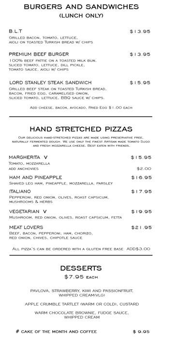 Menu At Lord Stanley Hotel Restaurant East Brisbane The Restaurant Information Including Lord Stanley Hotel Menu Items And Prices May Have Been Modified Since Last Website Update