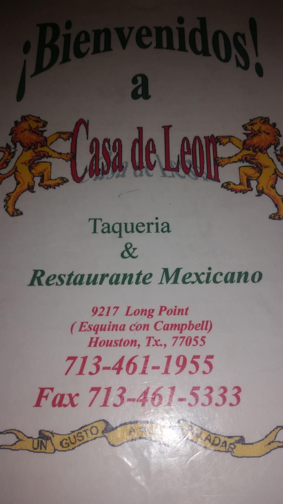 Menu at Casa de Leon restaurant, Houston, Long Point Rd