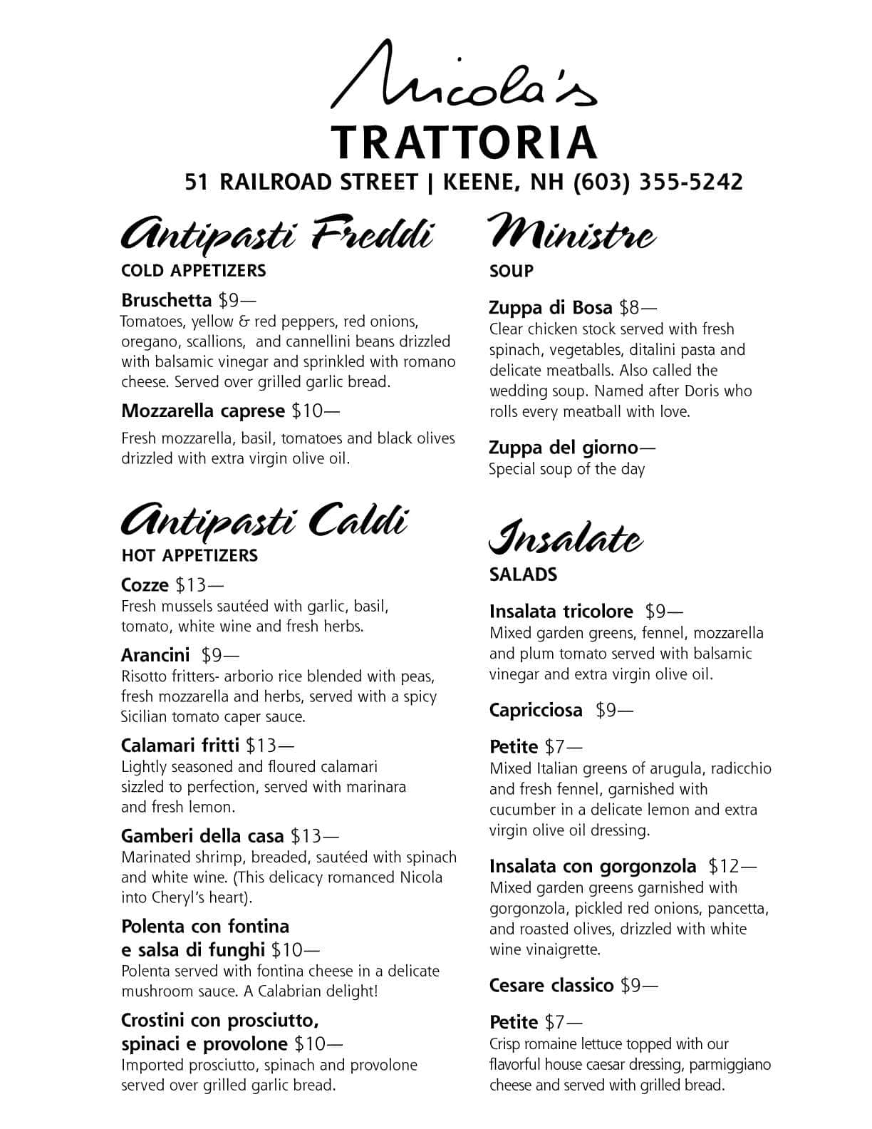 Nicola s Trattoria  Menu  Menu  for Nicola s Trattoria  