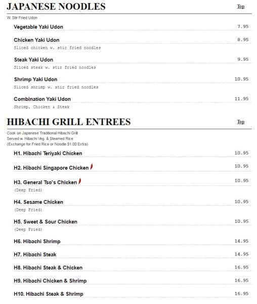 Menu at Sakura Express restaurant, Brainerd