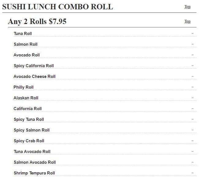 Menu at Sakura Express restaurant, Brainerd