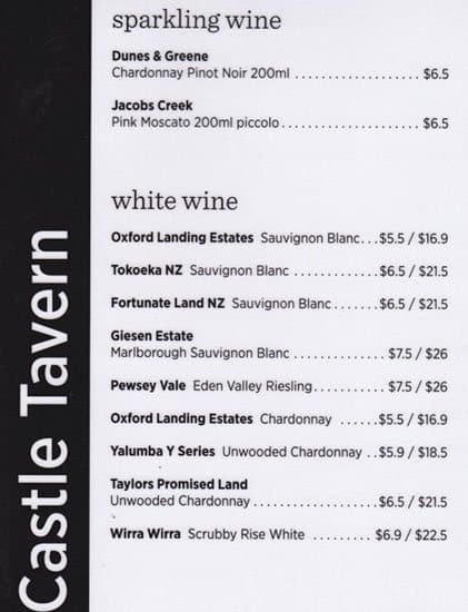 Castle Tavern Menu, Menu for Castle Tavern, Edwardstown, Adelaide ...