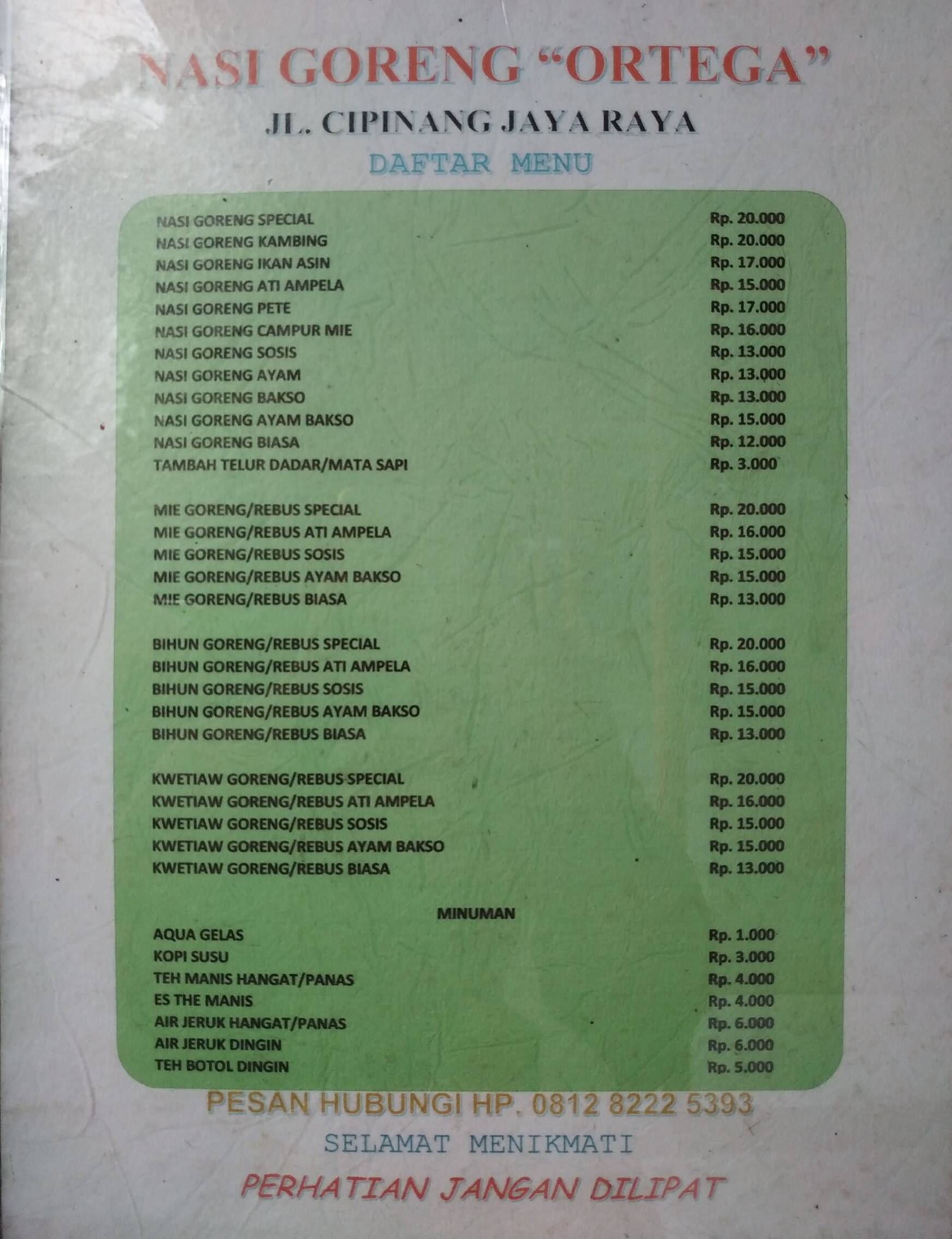 Nasi Goreng Ortega Menu Menu Untuk Nasi Goreng Ortega Jatinegara Jakarta