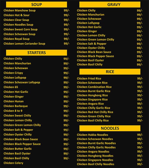 Menu of Sizzling Wok, Mazgaon, Mumbai