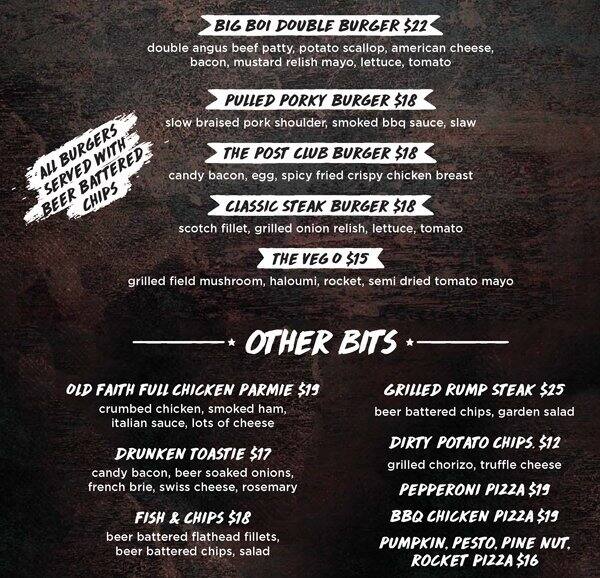 Winning Post Bar Menu, Menu for Winning Post Bar, Parramatta, Sydney