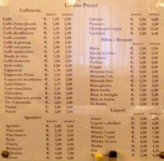 Menu di Caffé Ambrosiano 