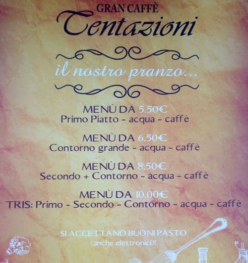 Menu di Gran Caffè Tentazioni 